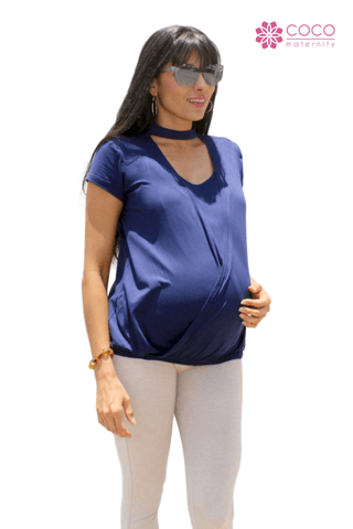 Imagen de Blusa gargantilla para embarazo y lactancia azul marino (Brushed)