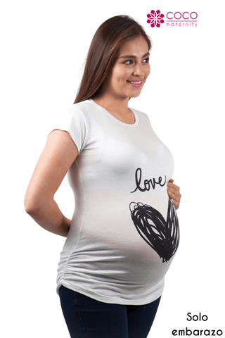 Imagen de Blusa para embarazo basic color blanca estampado Love