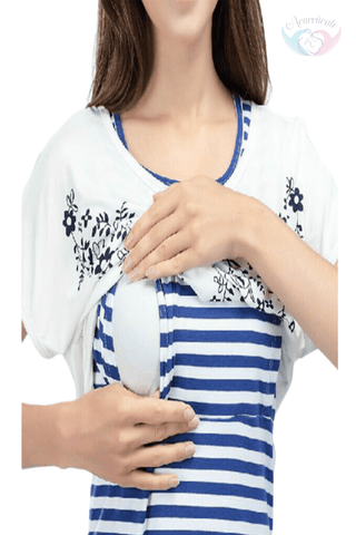 Imagen de Vestido de lactancia Corto 2 piezas azul con blanco