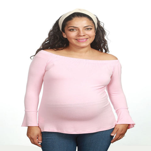 Imagen de Blusa para embarazo manga larga campana color rosa Tela Creppe