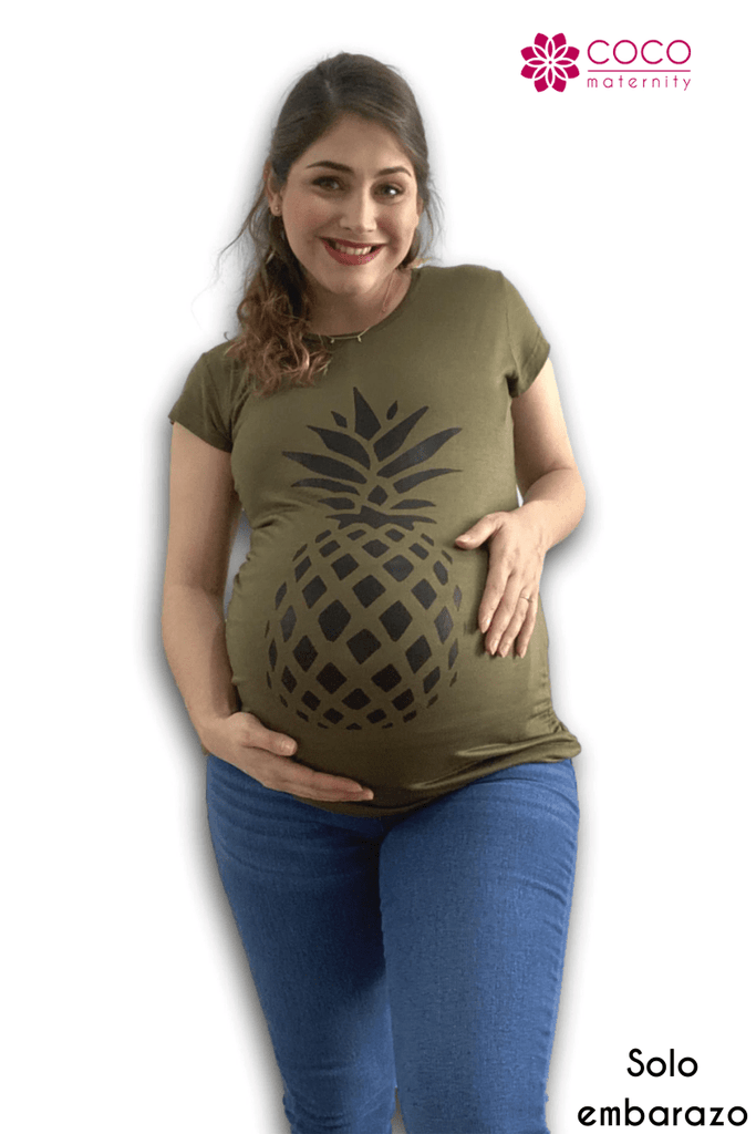 Blusa para embarazo basic color olivo estampado Piña