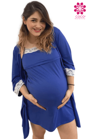 Imagen de Set bata camison para lactancia y embarazo Azul Rey