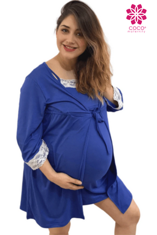 Imagen de Set bata camison para lactancia y embarazo Azul Rey