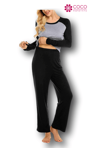 Imagen de Conjunto de pijama Pantalón negro y gris (blushed) Coco Maternity