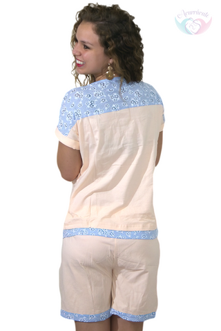 Imagen de Pijama de lactancia Short 2 piezas almendra y azul
