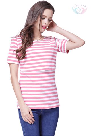 Imagen de Blusa de lactancia rayas Rosa y blanco manga corta