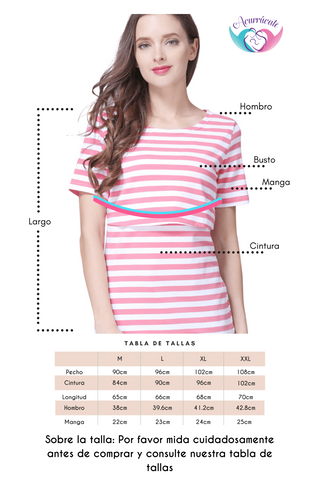 Imagen de Blusa de lactancia rayas Rosa y blanco manga corta