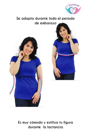 Imagen de Blusa para lactancia y embarazo open neck Azul Rey (Brushed)