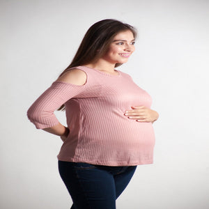 Blusa para embarazo manga larga campana color rosa Tela Creppe