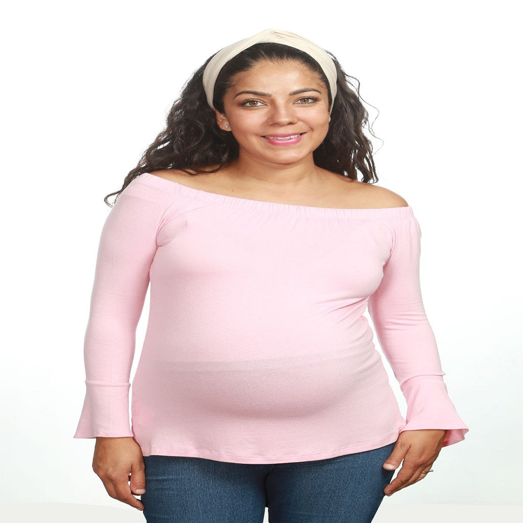 Blusa para embarazo manga larga campana color rosa Tela Creppe