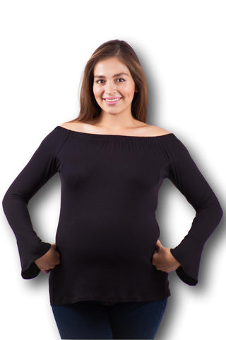 Imagen de Blusa para embarazo manga larga campana color negra Tela Creppe