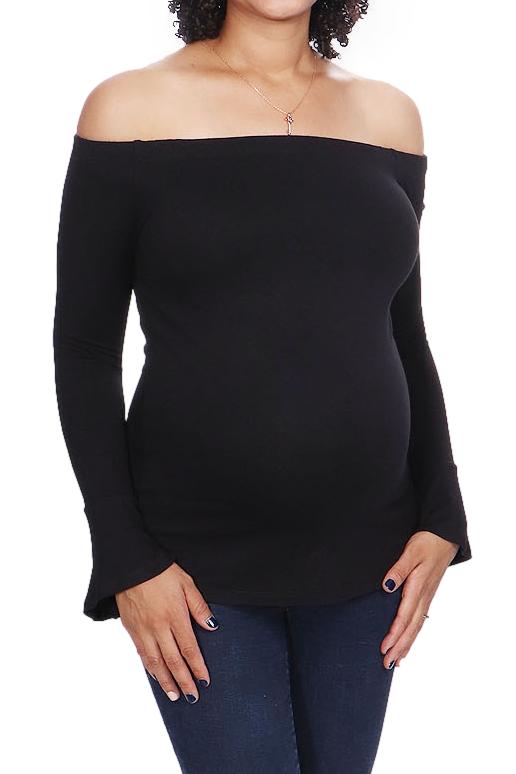 Blusa para embarazo manga larga campana color negra Tela Creppe