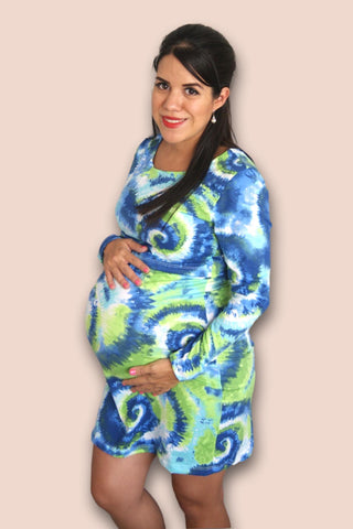 Imagen de Vestido lactancia y embarazo Básico tiedye azul/verde Coco Maternity