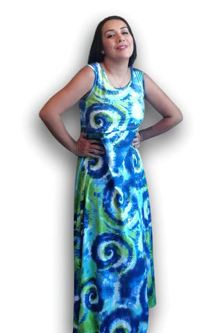 Imagen de Vestido para embarazo y lactancia tirante ancho Maxi tie dye Azul/verde Coco Maternity