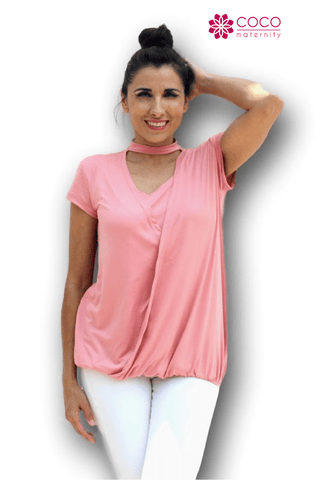 Blusa gargantilla para embarazo y lactancia Palo de Rosa (Brushed)