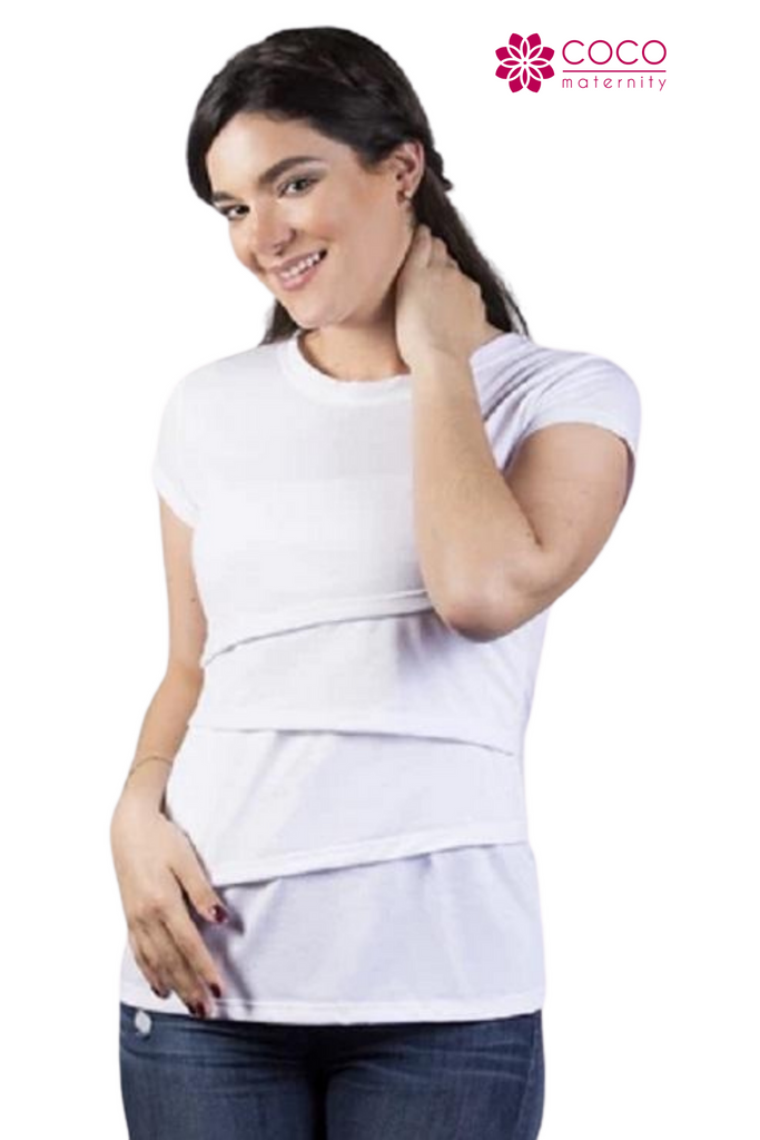 Blusa para lactancia olanes color blanco hueso (Brushed)