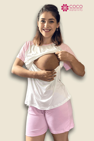 Conjunto de pijama Short rosa y blanco (blushed) Coco Maternity