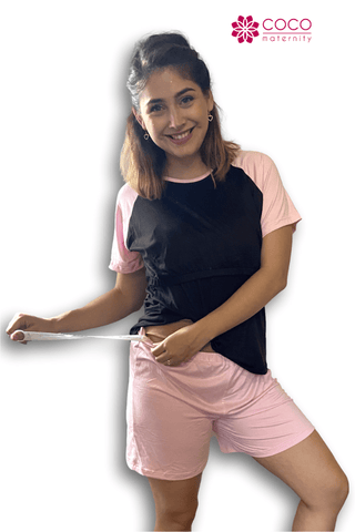 Conjunto de pijama Short rosa y negro (blushed) Coco Maternity