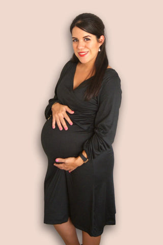 Imagen de Vestido lactancia y embarazo cris cross negro manga larga Coco Maternity