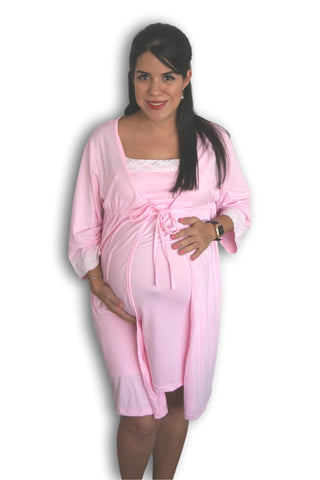 Imagen de Set bata camisón para lactancia y embarazo color Rosa baby Coco Maternity