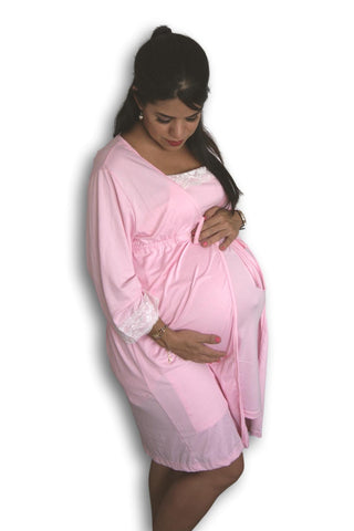 Imagen de Set bata camisón para lactancia y embarazo color Rosa baby Coco Maternity