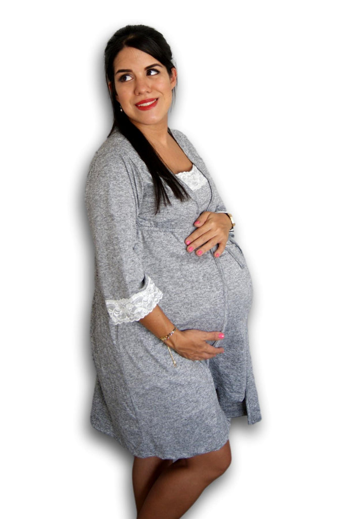 Set bata camisón para lactancia y embarazo color Gris Jaspe Coco Maternity