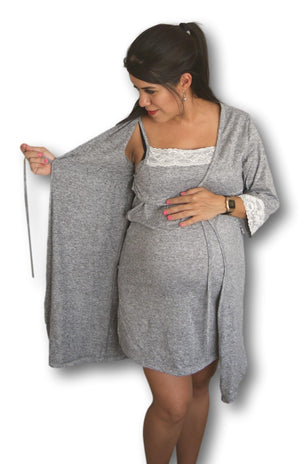 Set bata camisón para lactancia y embarazo color Negro Coco Maternity –