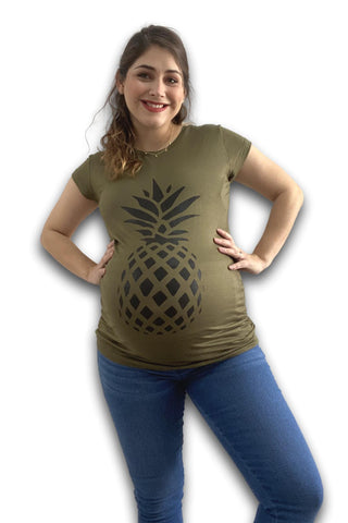 Imagen de Blusa para embarazo basic color olivo estampado Piña