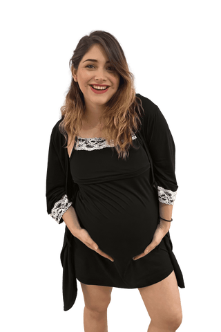 Imagen de Set bata camisón para lactancia y embarazo color Negro Coco Maternity