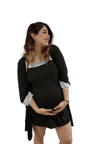 Imagen de Set bata camisón para lactancia y embarazo color Negro Coco Maternity