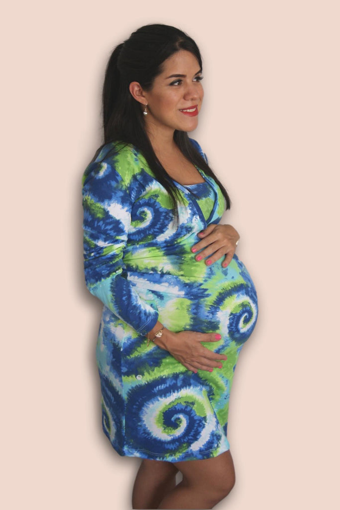 Vestido lactancia y embarazo clásico tiedye azul/verde Coco Maternity