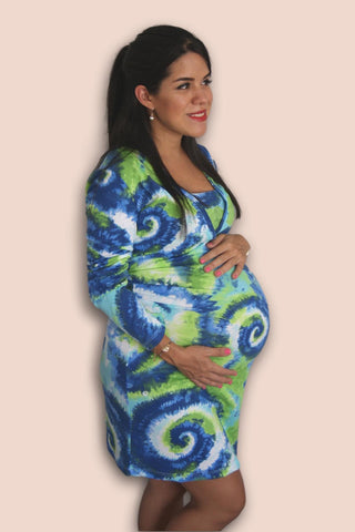Imagen de Vestido lactancia y embarazo clásico tiedye azul/verde Coco Maternity